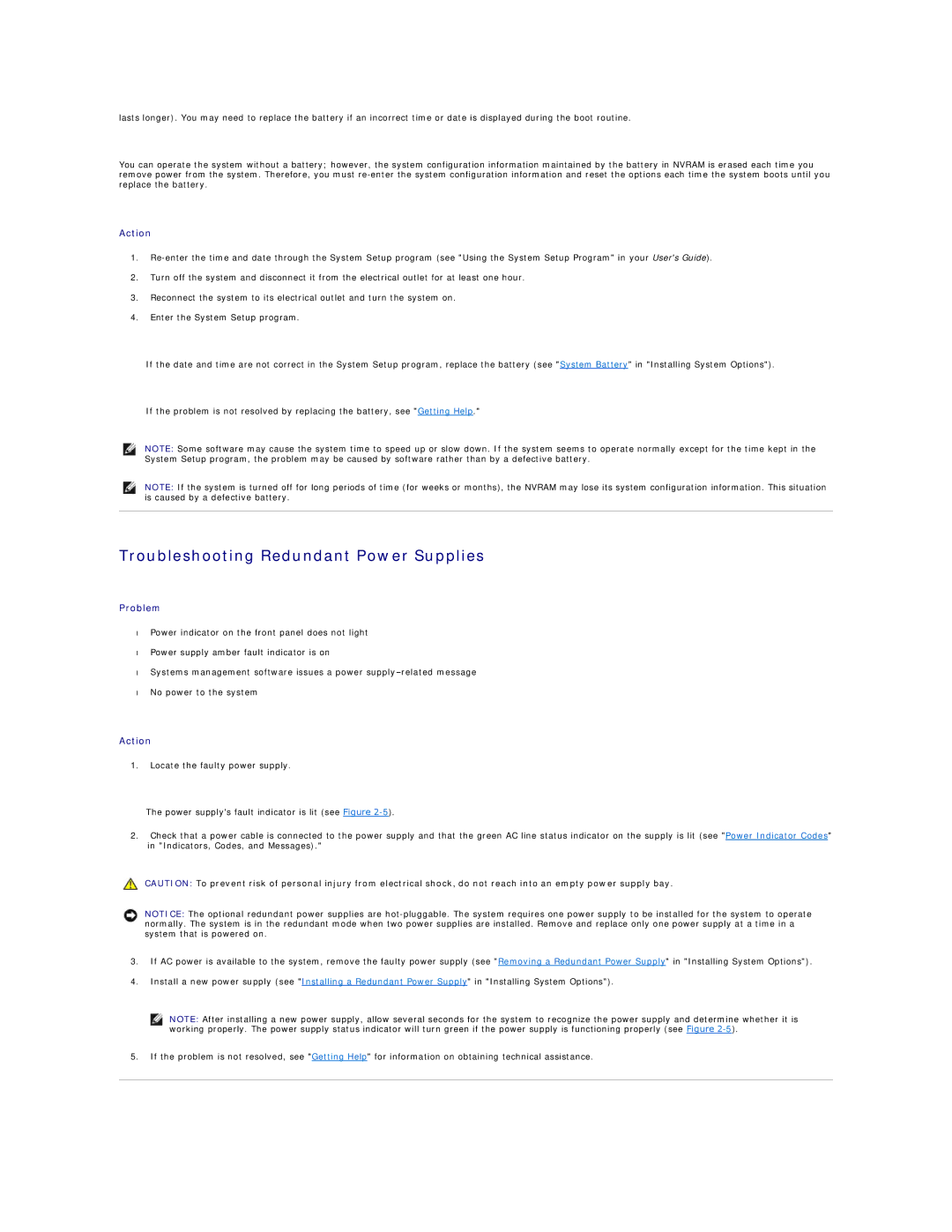 Dell 1600SC manual Troubleshooting Redundant Power Supplies 