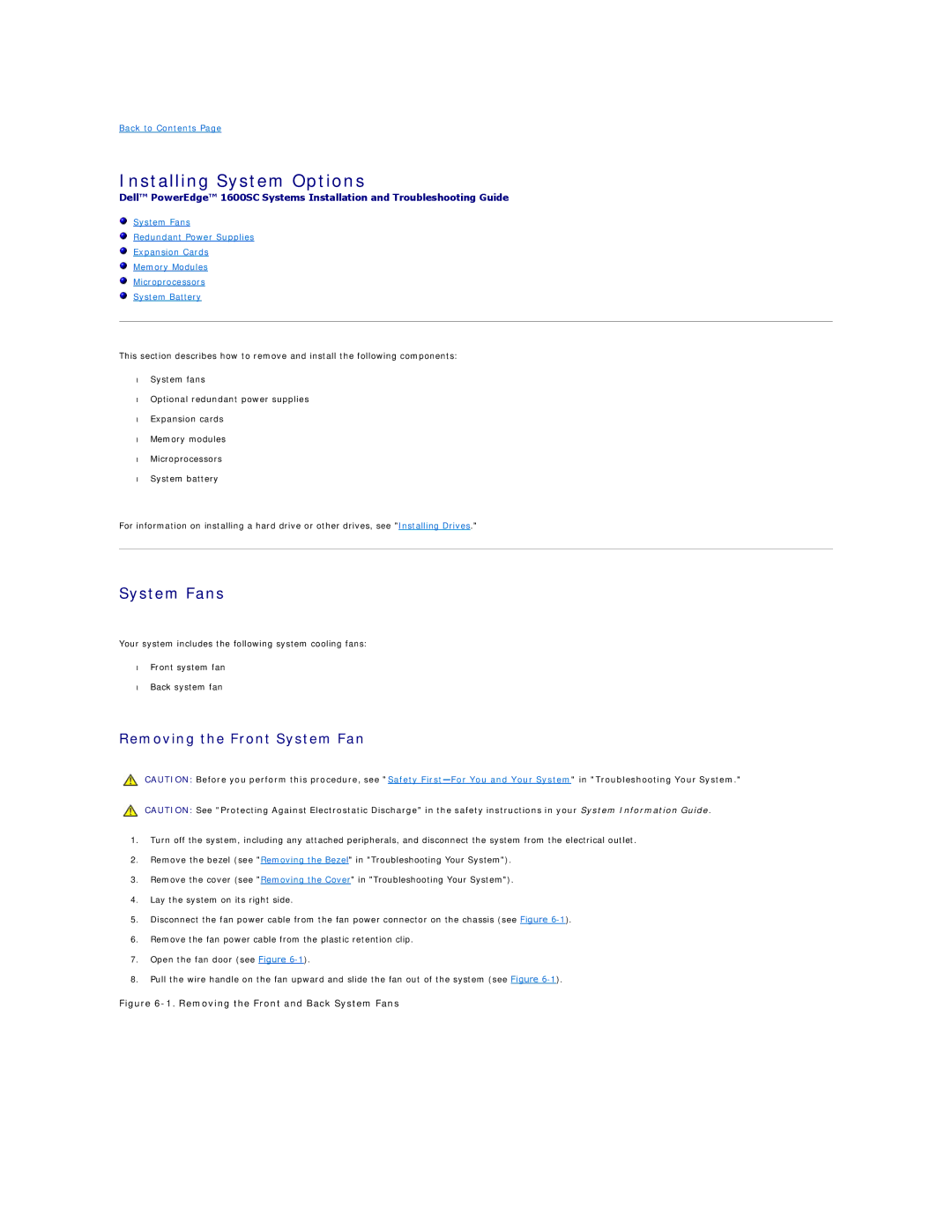 Dell 1600SC manual Installing System Options, System Fans, Removing the Front System Fan 