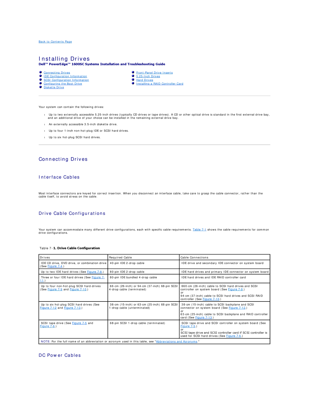 Dell 1600SC manual Installing Drives, Connecting Drives, Interface Cables, Drive Cable Configurations, DC Power Cables 