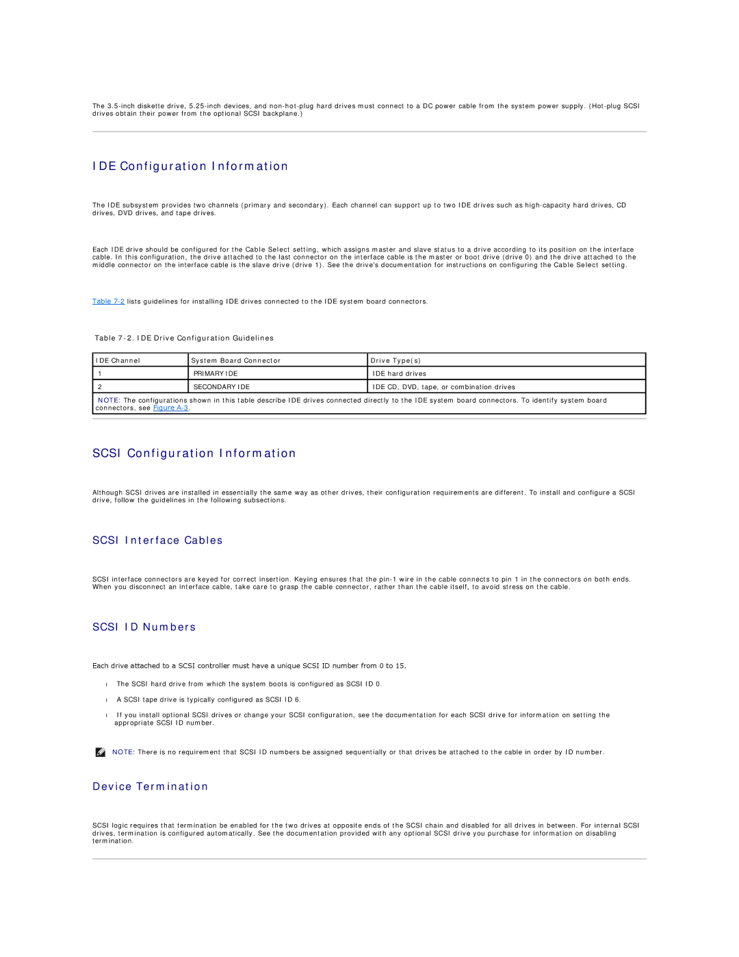 Dell 1600SC manual IDE Configuration Information, Scsi Configuration Information, Scsi Interface Cables, Scsi ID Numbers 