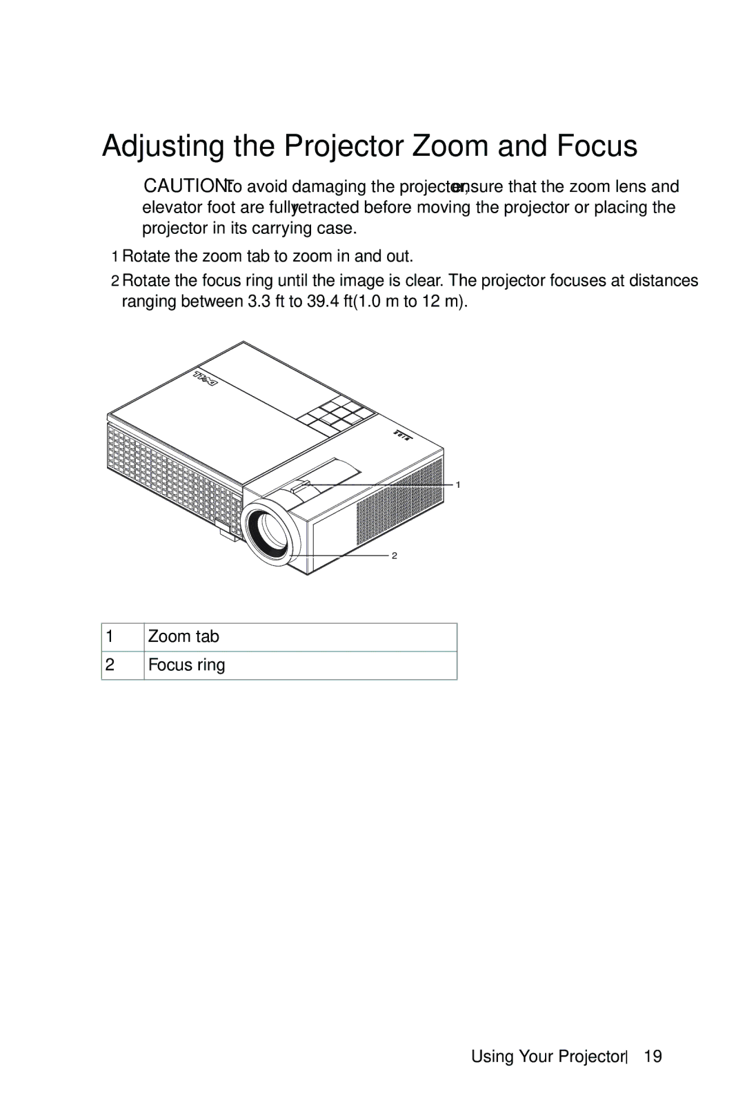 Dell 1609WX manual Adjusting the Projector Zoom and Focus 