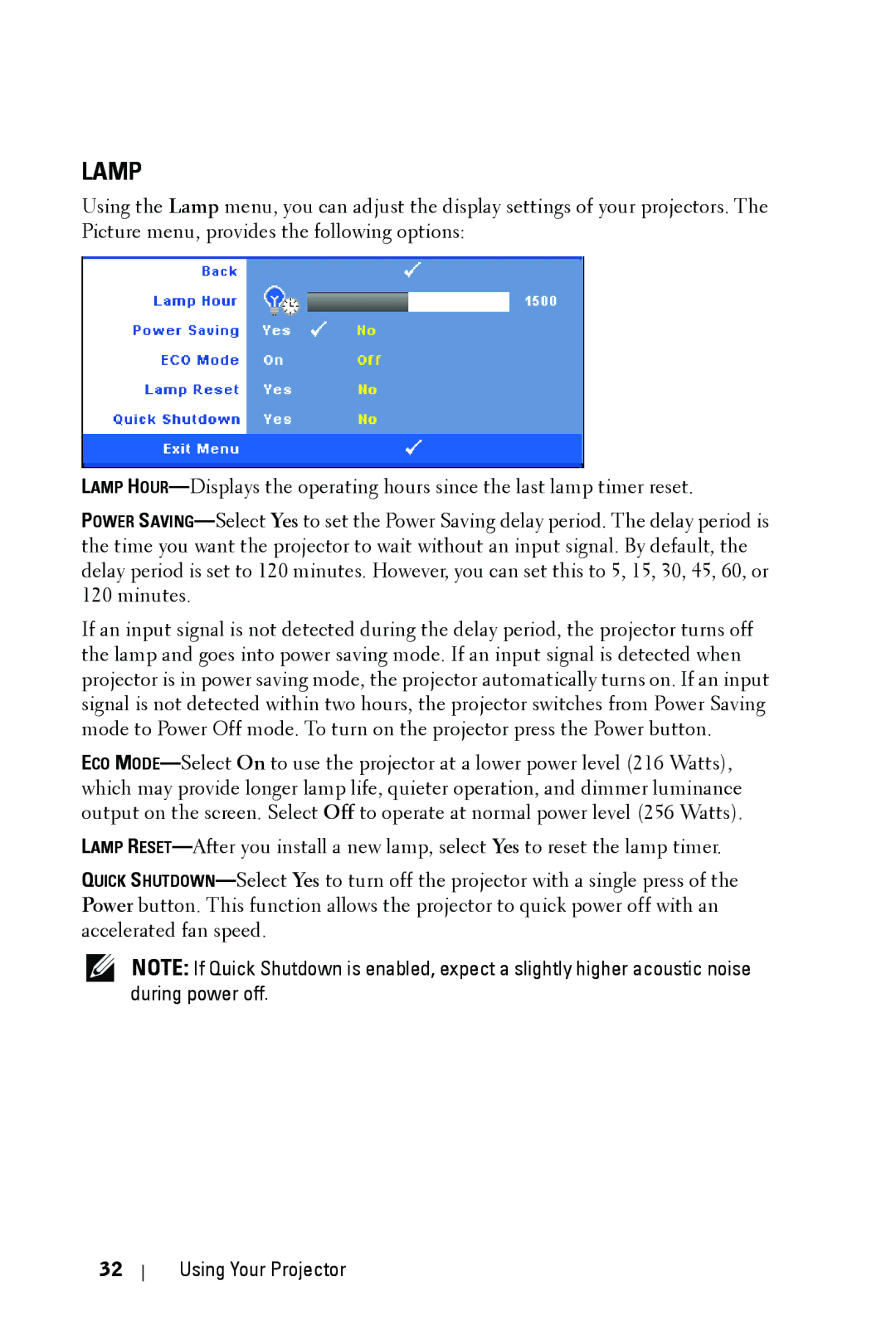 Dell 1609WX manual Lamp 