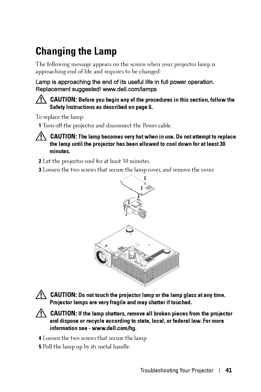 Dell 1609WX manual Changing the Lamp 