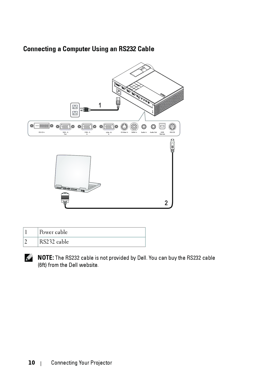 Dell 1609WX manual Connecting a Computer Using an RS232 Cable 