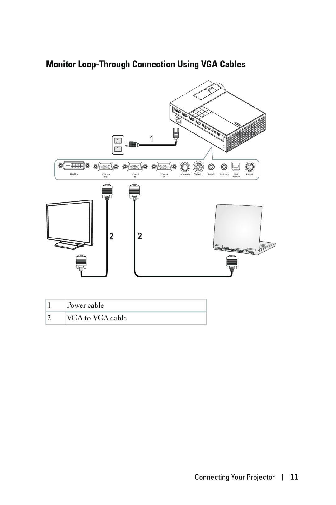 Dell 1609WX manual Monitor Loop-Through Connection Using VGA Cables 