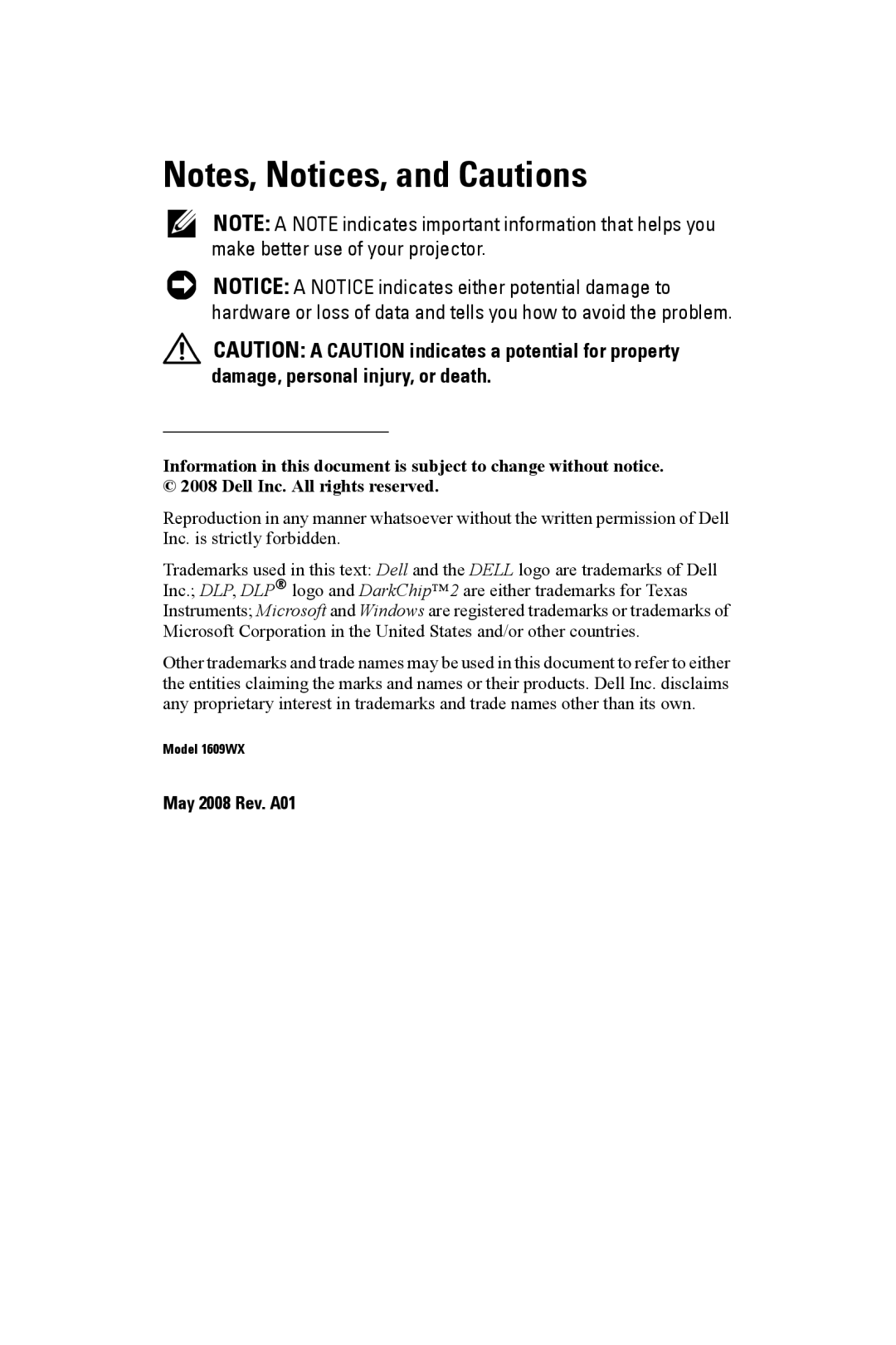 Dell 1609WX manual May 2008 Rev. A01 