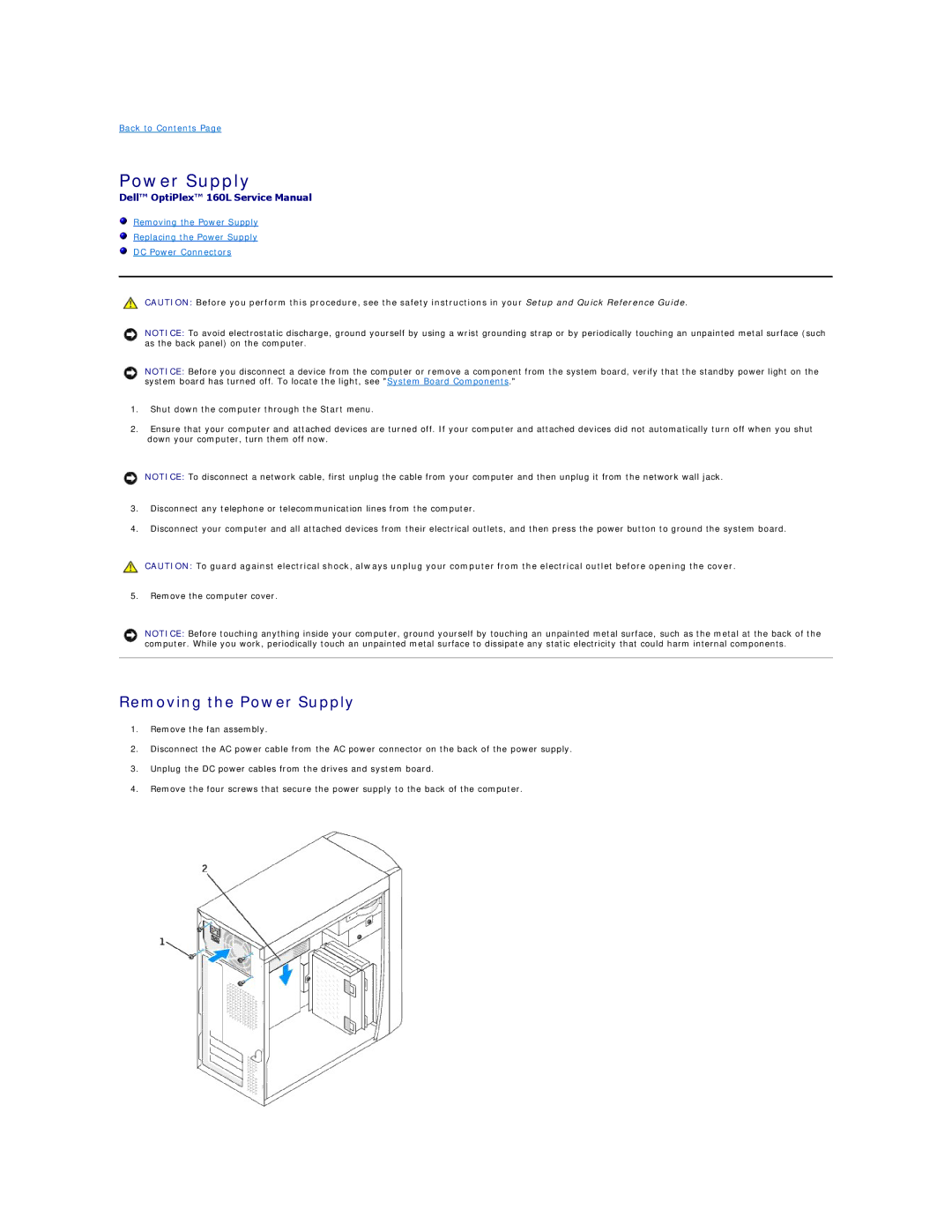 Dell 160L manual Removing the Power Supply 