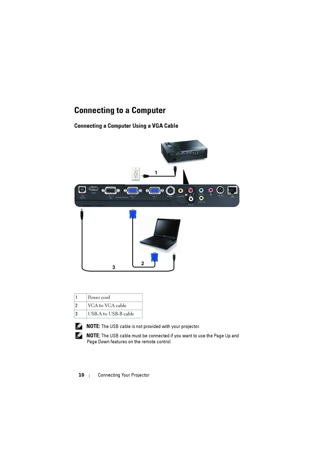 Dell 1610HD manual Connecting to a Computer, Connecting a Computer Using a VGA Cable 