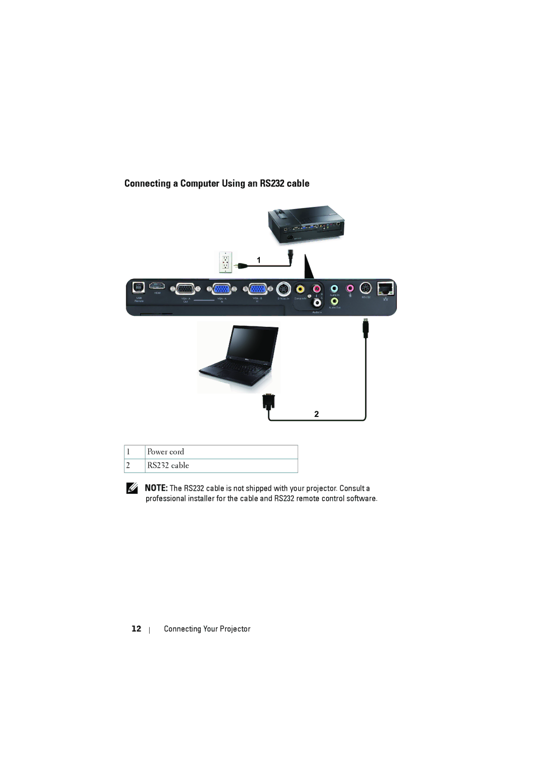 Dell 1610HD manual Connecting a Computer Using an RS232 cable 