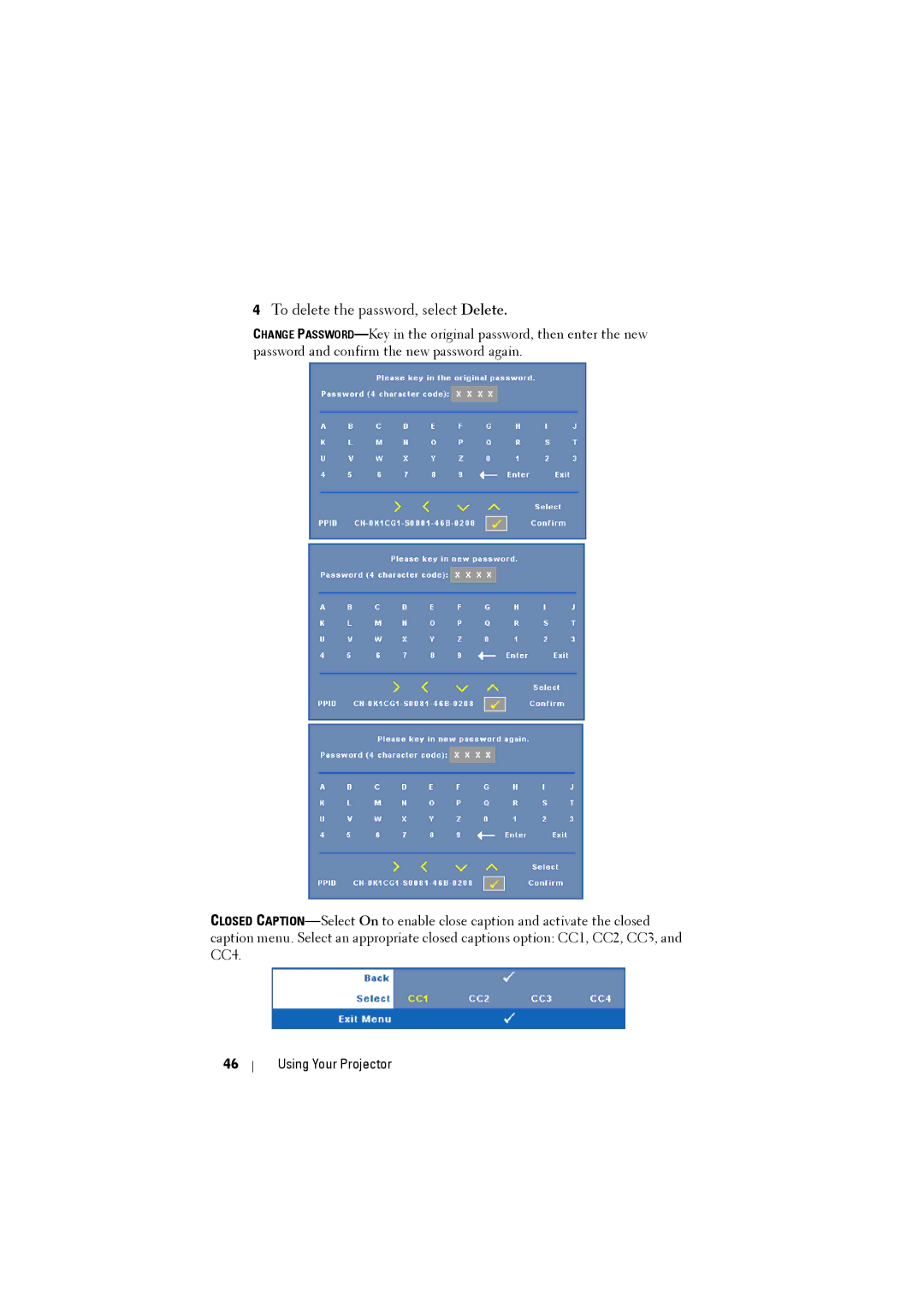 Dell 1610HD manual To delete the password, select Delete 