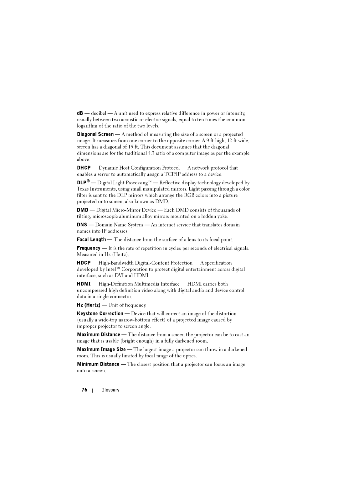 Dell 1610HD manual Glossary 