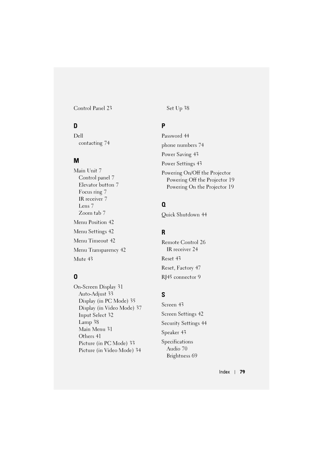 Dell 1610HD manual Index 