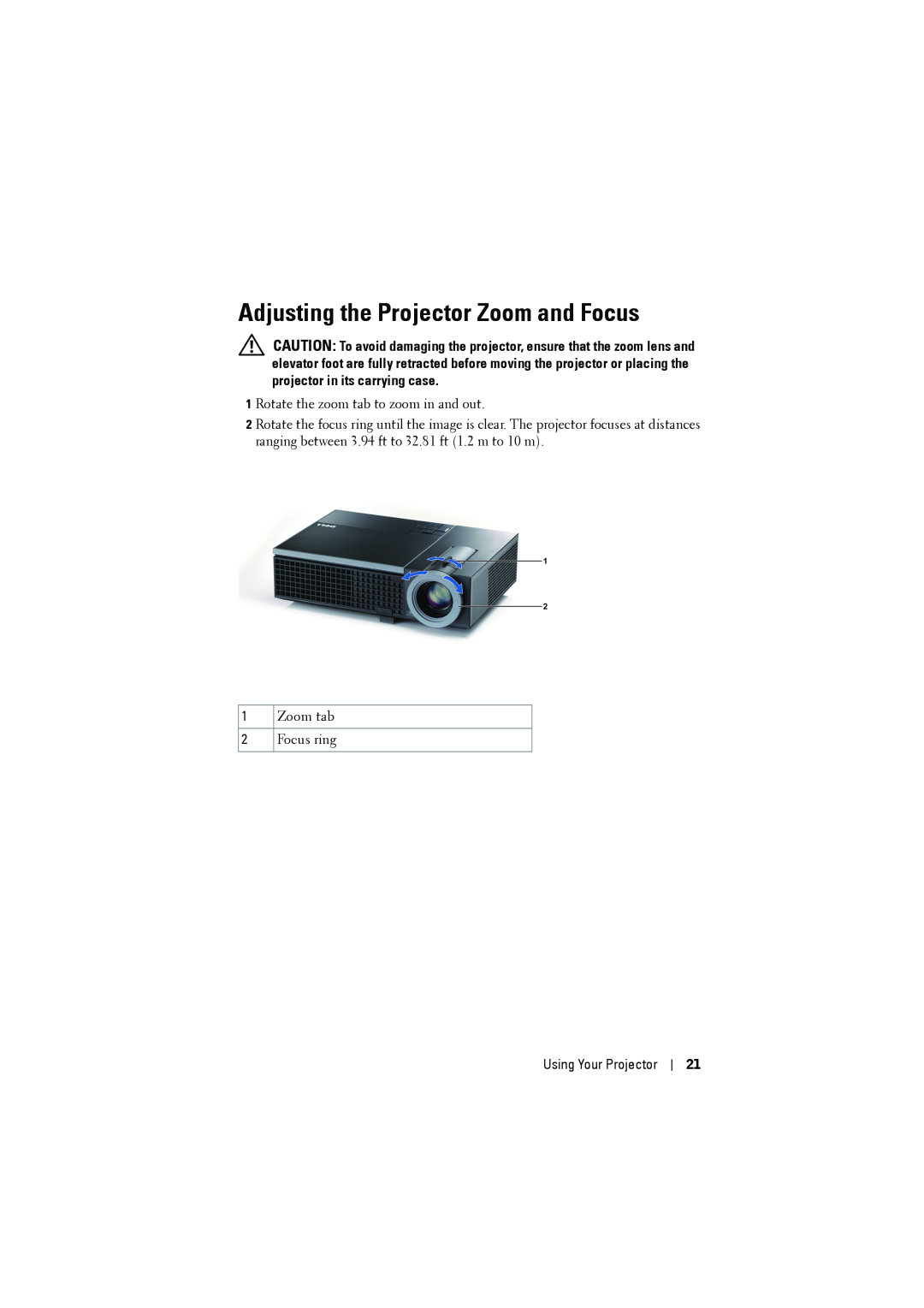 Dell 1610HD manual Adjusting the Projector Zoom and Focus, Using Your Projector 