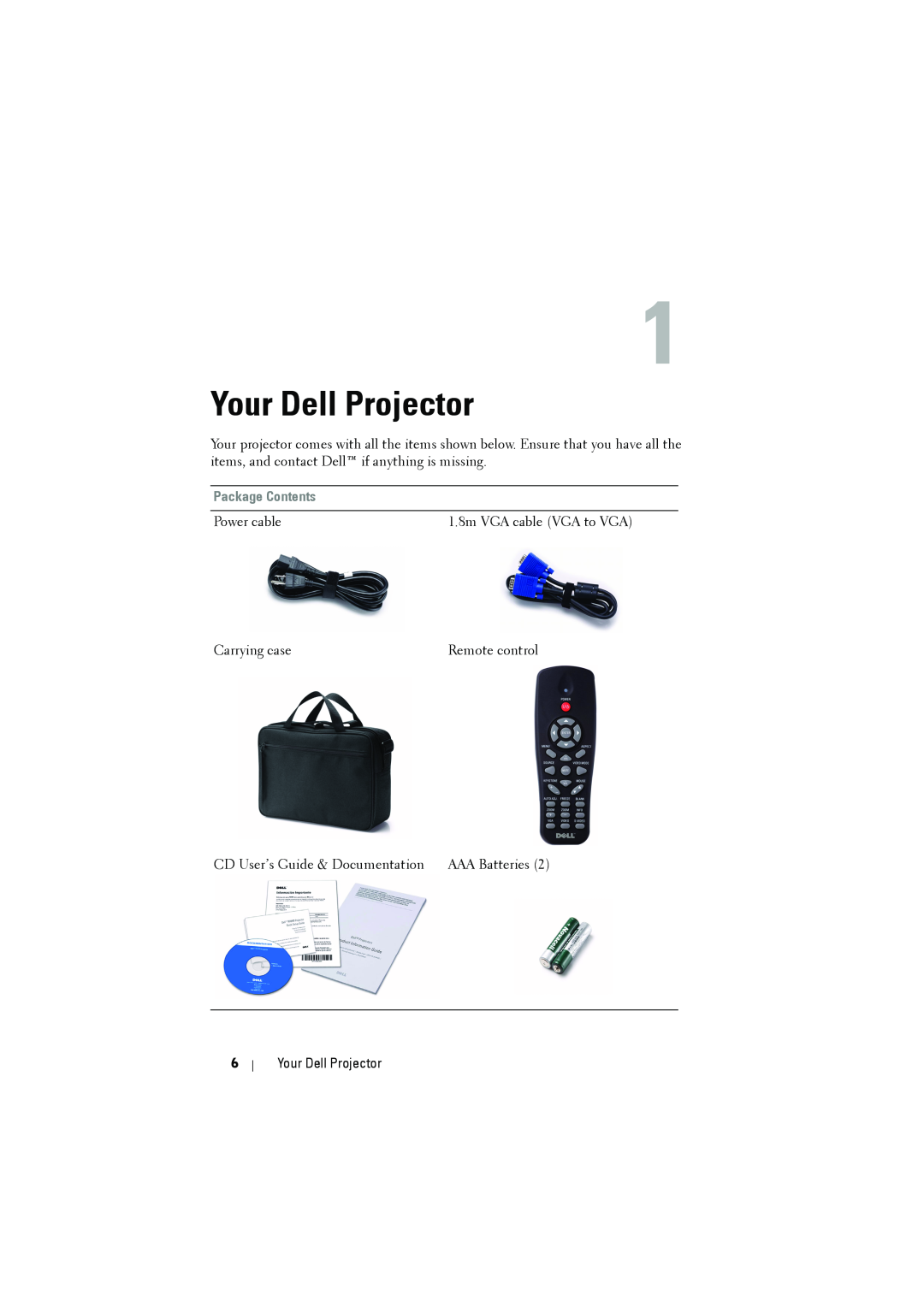 Dell 1610HD manual Your Dell Projector, Package Contents 