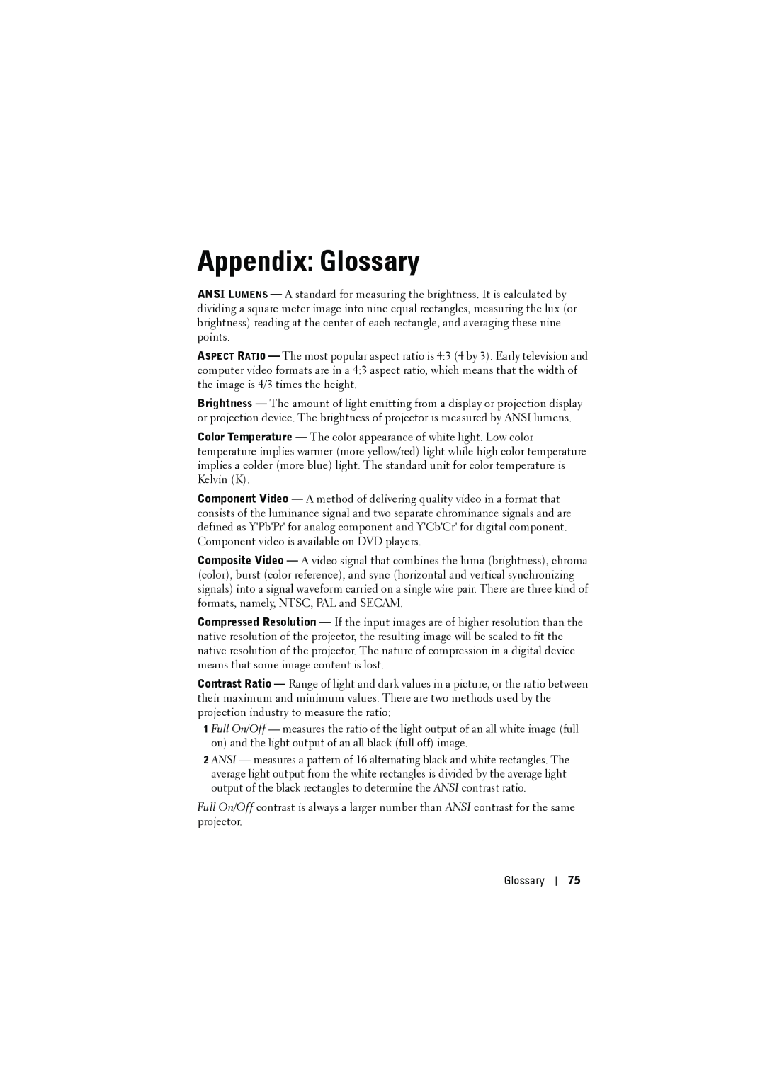 Dell 1610HD manual Appendix Glossary 