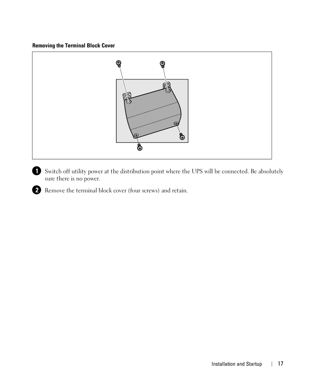 Dell 1642018871 manual Removing the Terminal Block Cover 