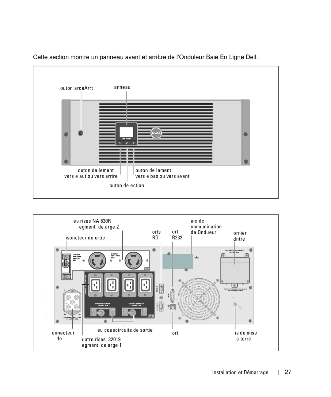 Dell 1642018871 manual Identification de lOnduleur, Bouton Marche/Arrêt Panneau LCD 