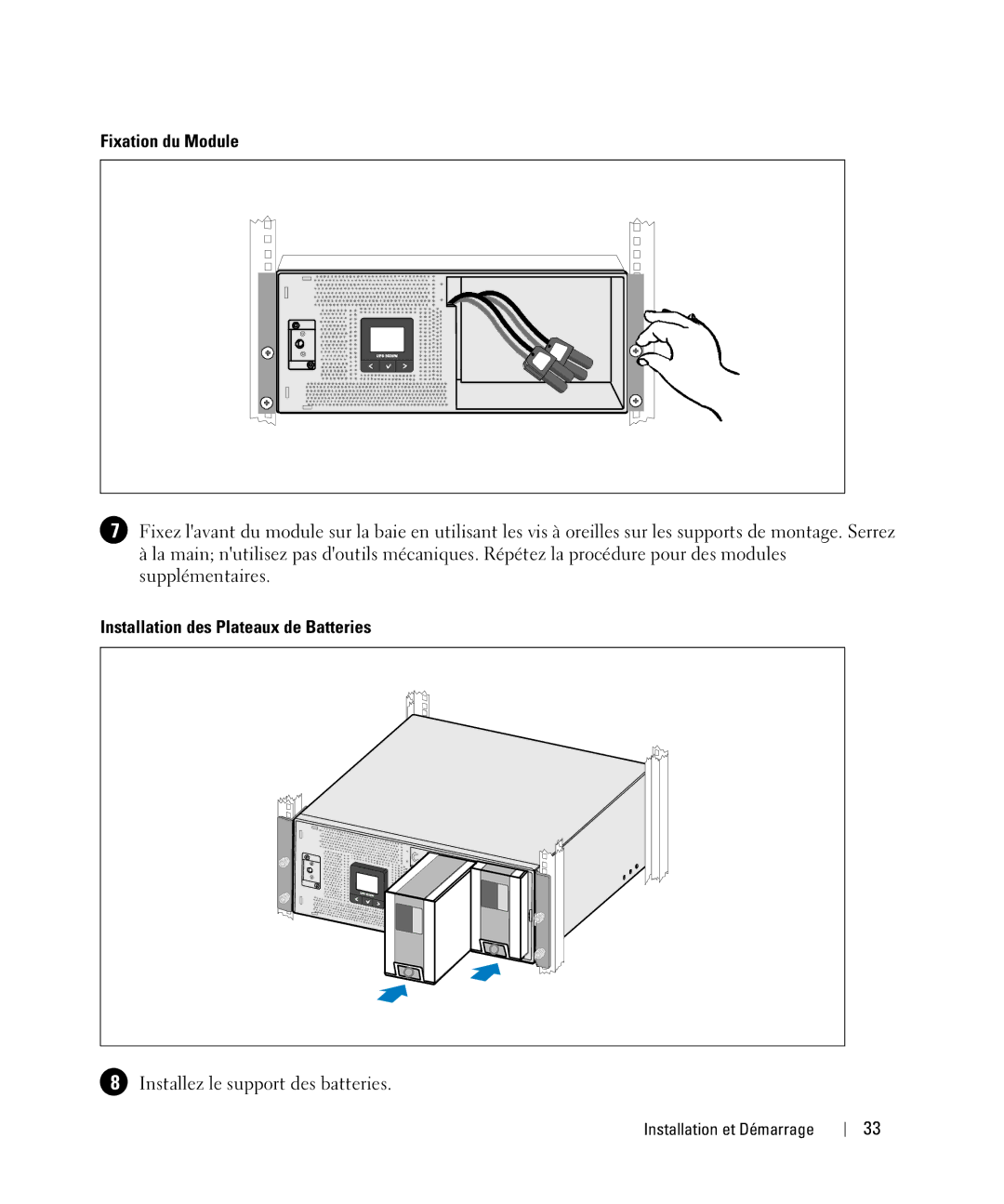 Dell 1642018871 manual Fixation du Module, Installation des Plateaux de Batteries 