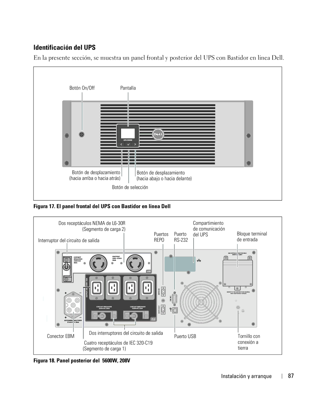 Dell 1642018871 manual Identificación del UPS, Botón On/Off Pantalla 