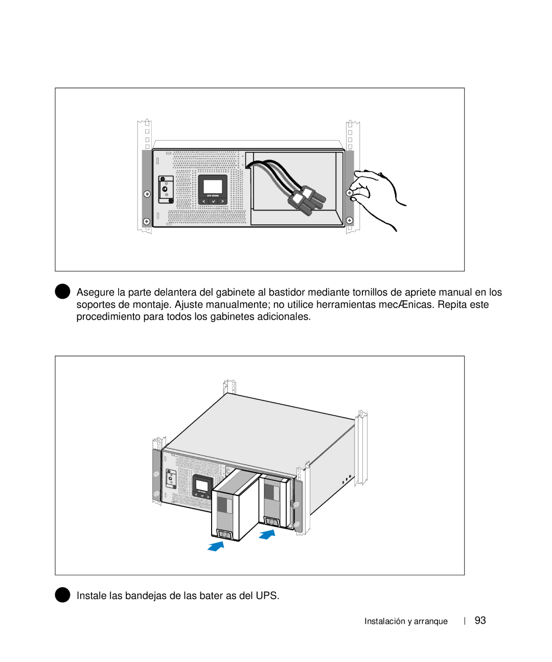 Dell 1642018871 manual Cómo asegurar el gabinete, Instalación de la bandeja de las baterías 