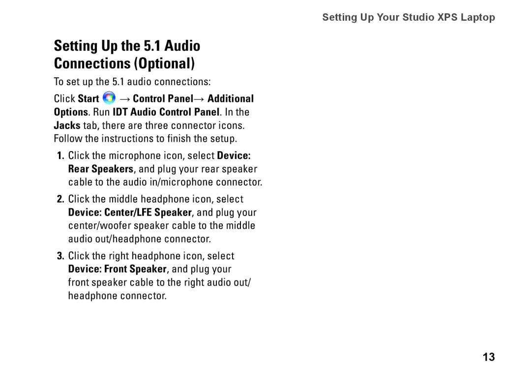 Dell PP35L, 1645, 1647, PF42Y setup guide Setting Up the 5.1 Audio Connections Optional, To set up the 5.1 audio connections 