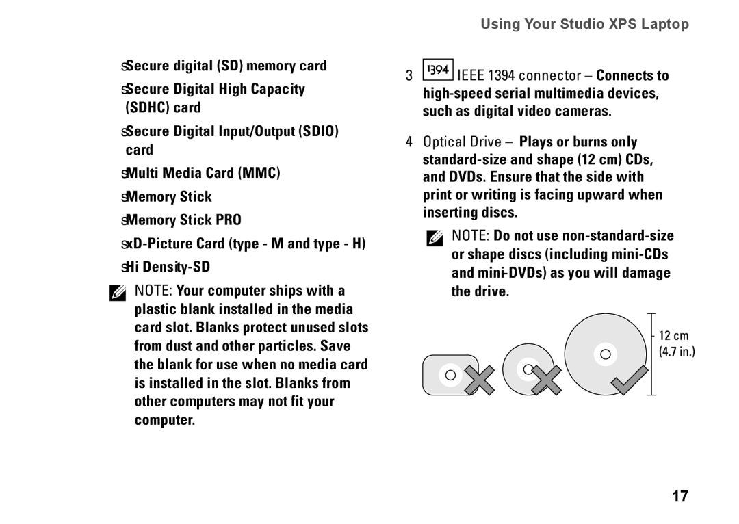 Dell PP35L, 1645, 1647, PF42Y setup guide Using Your Studio XPS Laptop 