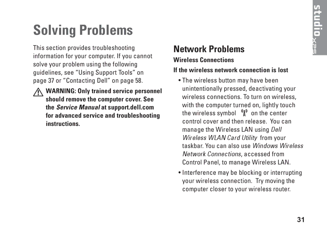 Dell 1647, 1645, PF42Y, PP35L setup guide Solving Problems, Network Problems 