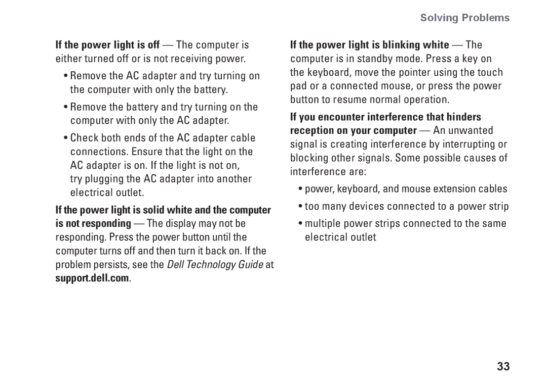 Dell PP35L, 1645, 1647, PF42Y setup guide Solving Problems 