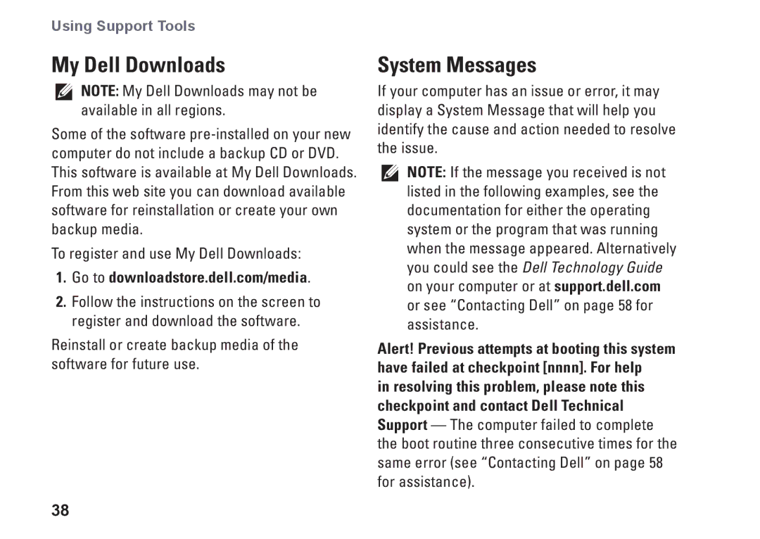 Dell 1645, 1647, PF42Y, PP35L setup guide My Dell Downloads, System Messages 