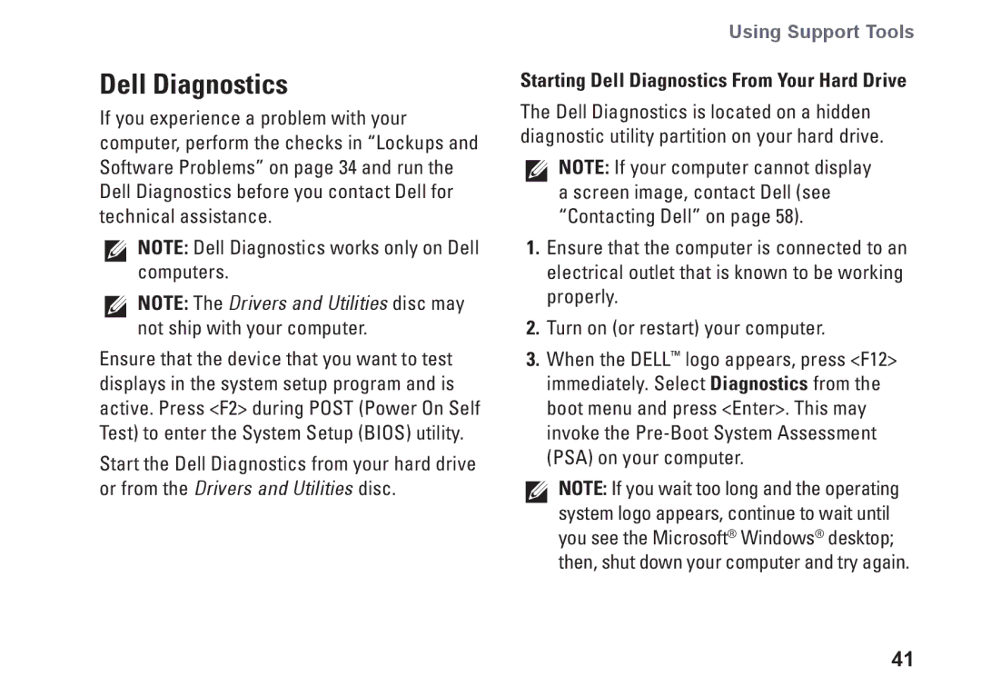 Dell PP35L, 1645, 1647, PF42Y setup guide Starting Dell Diagnostics From Your Hard Drive 