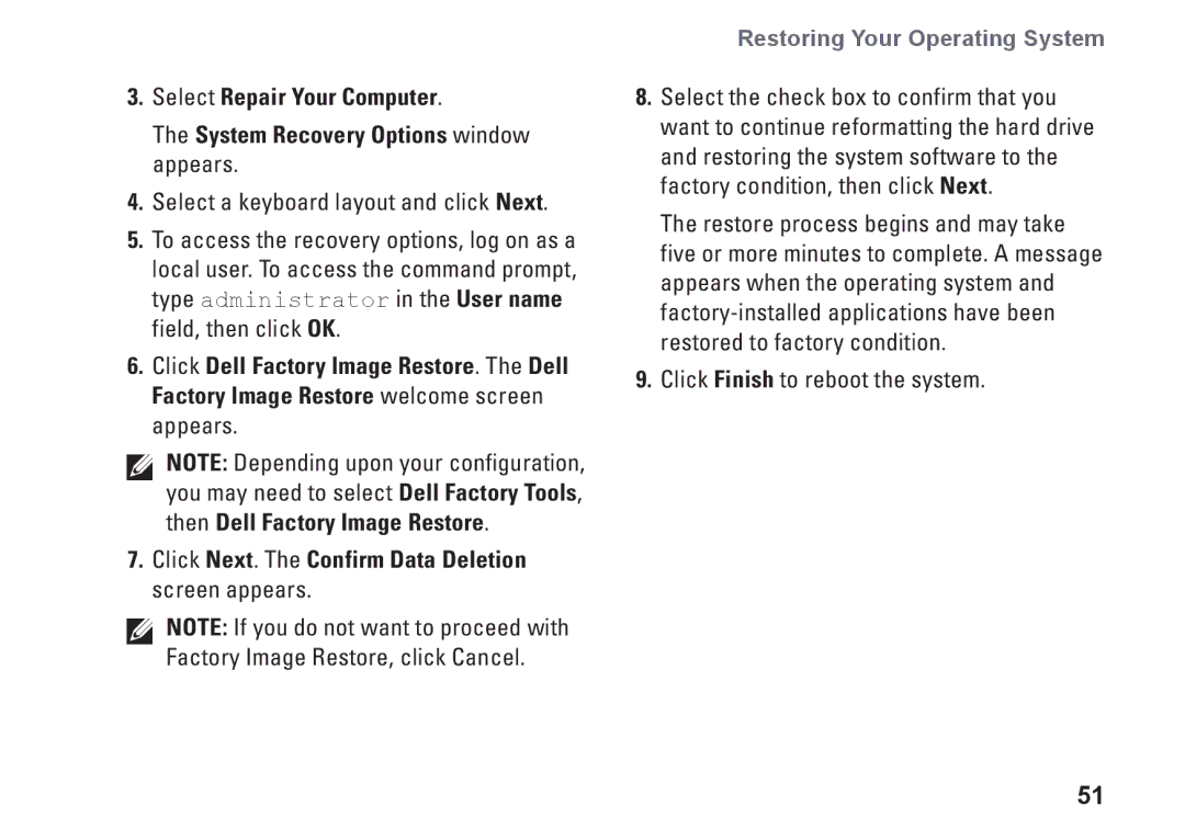 Dell 1647, 1645, PF42Y, PP35L setup guide Restoring Your Operating System 