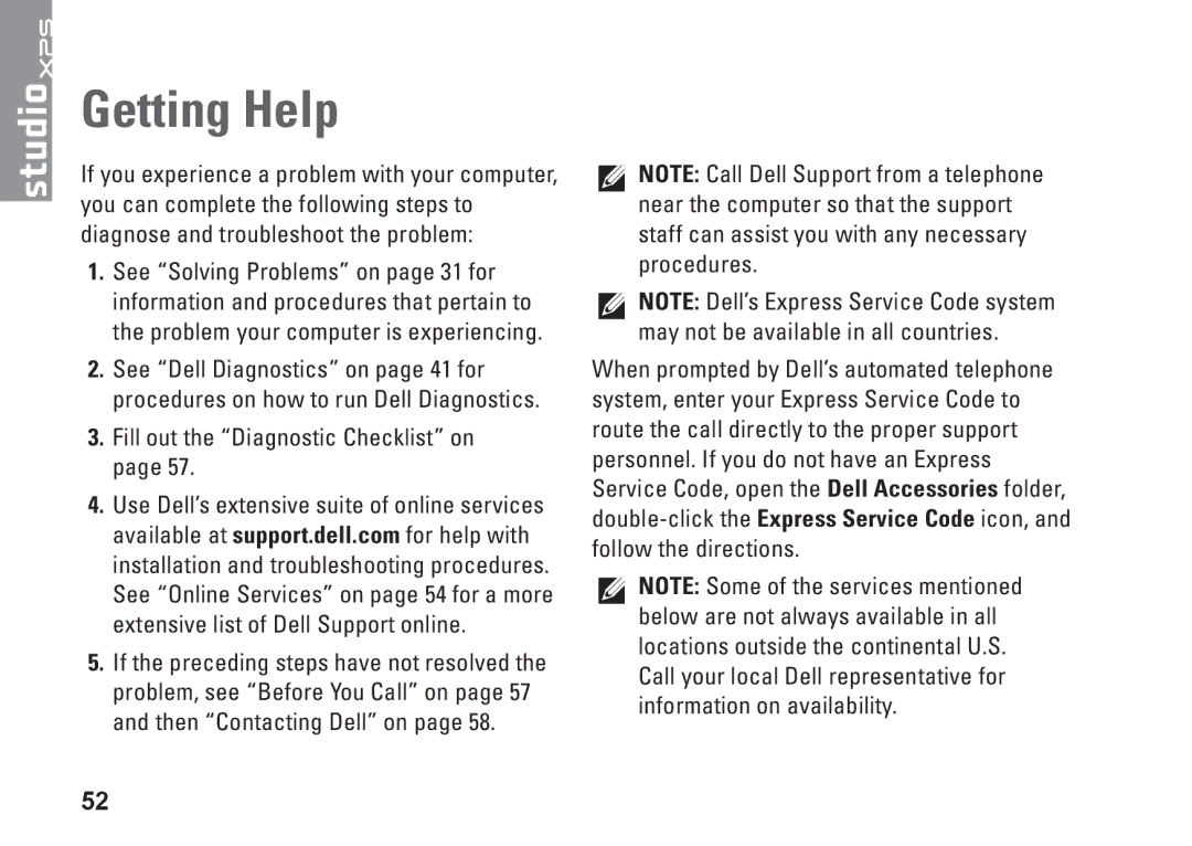 Dell PF42Y, 1645, 1647, PP35L setup guide Getting Help, Fill out the Diagnostic Checklist on 