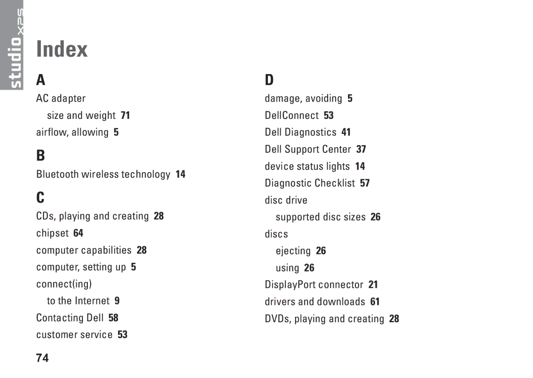 Dell 1645, 1647, PF42Y, PP35L setup guide Index 