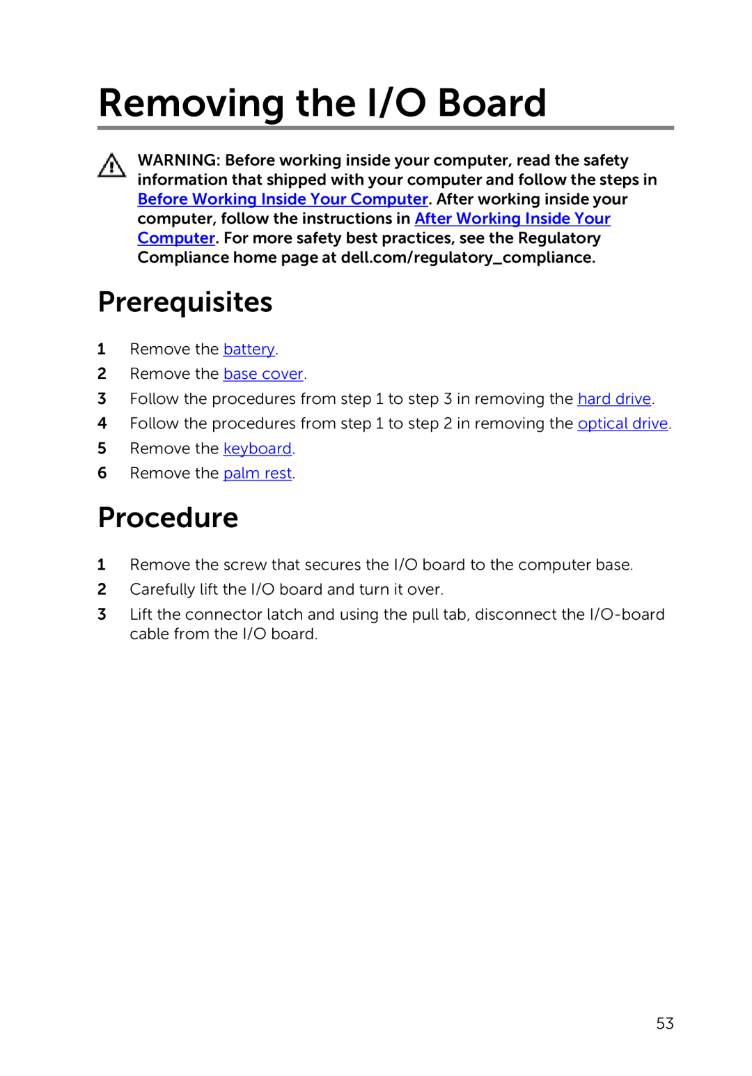 Dell P264001, 17-5748, 9264 owner manual Removing the I/O Board 