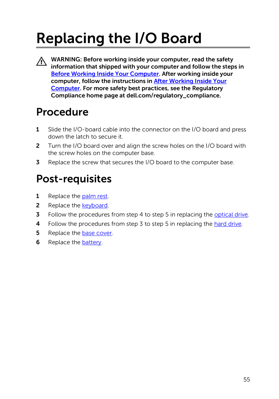 Dell 9264, 17-5748, P264001 owner manual Replacing the I/O Board 