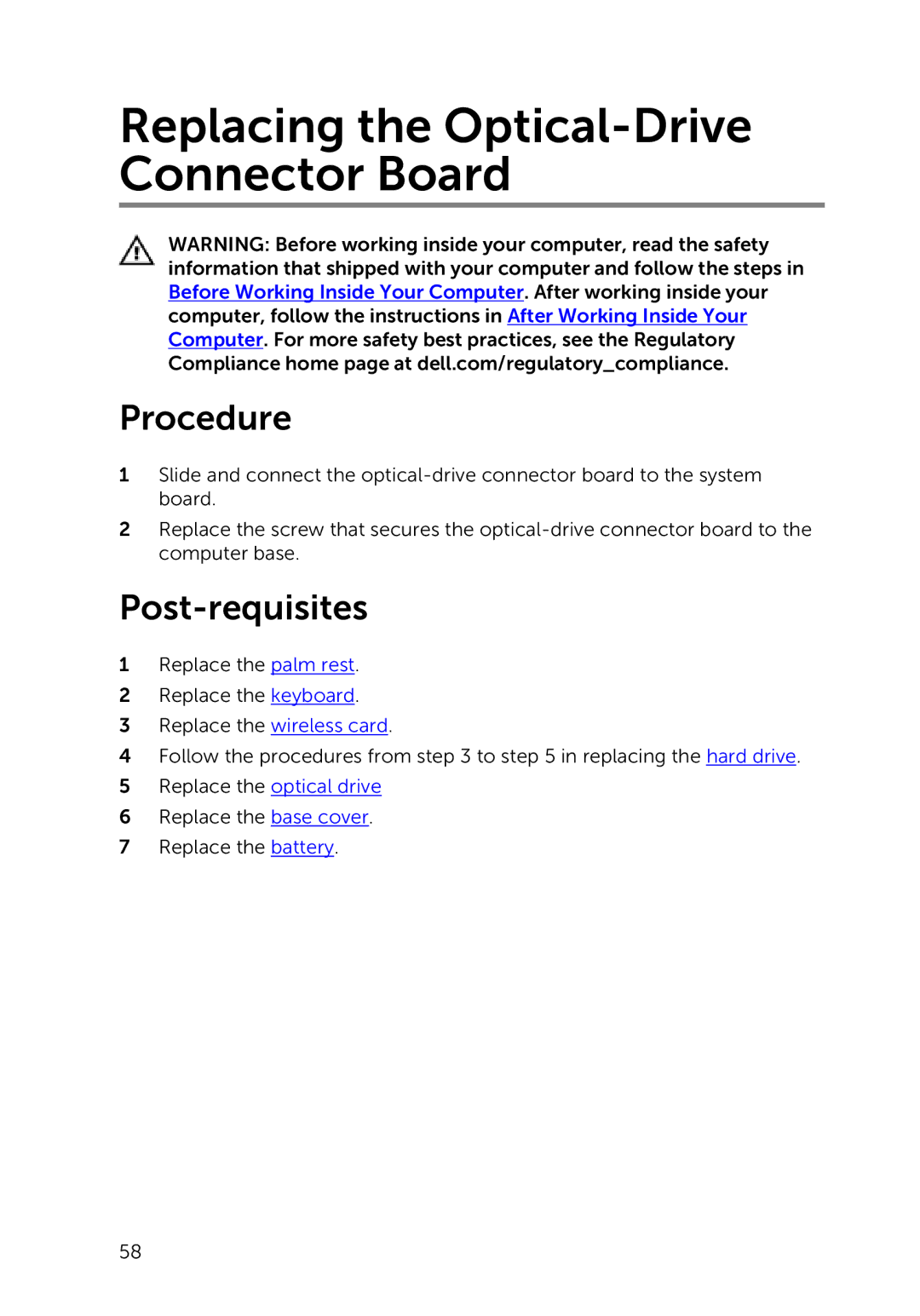 Dell 9264, 17-5748, P264001 owner manual Replacing the Optical-Drive Connector Board 