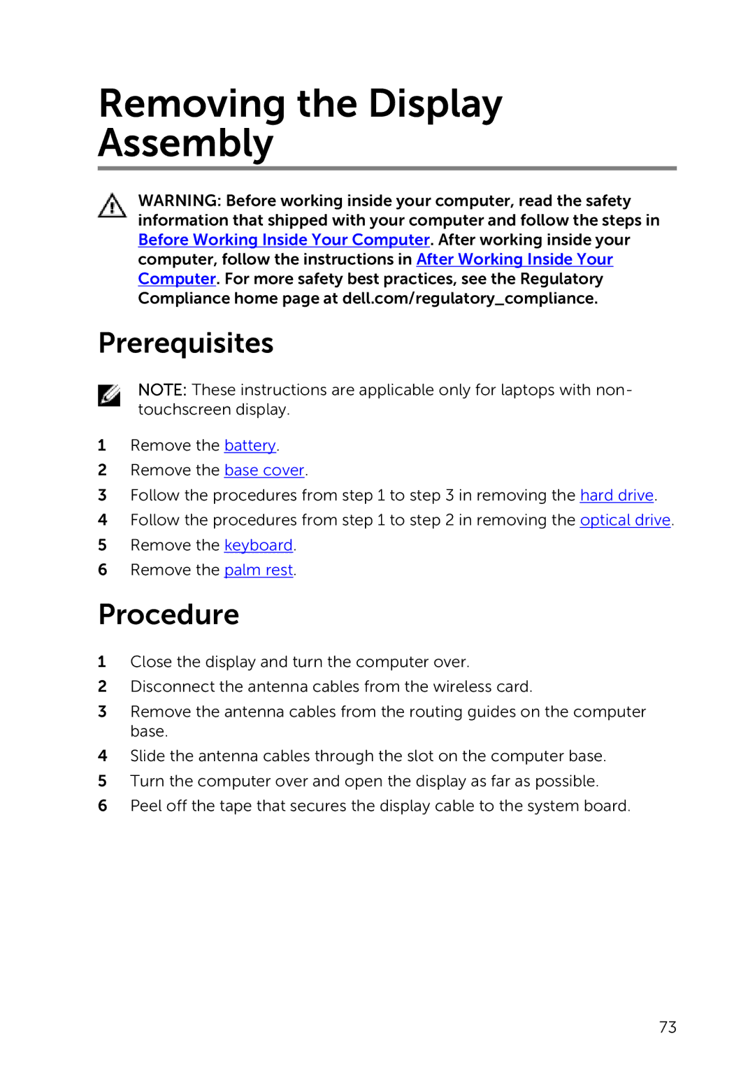 Dell 9264, 17-5748, P264001 owner manual Removing the Display Assembly 