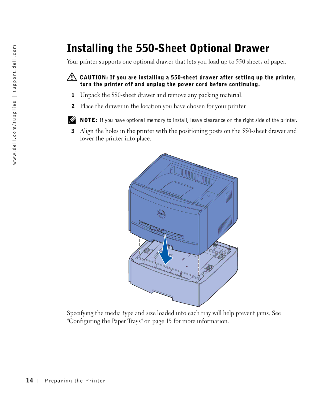 Dell 1700N owner manual Installing the 550-Sheet Optional Drawer 