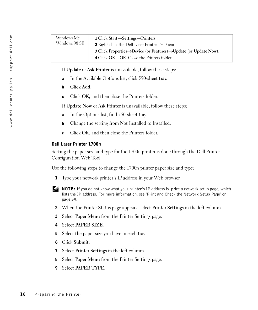 Dell 1700N owner manual Dell Laser Printer 1700n, Click Properties→Device or Features→Update or Update Now 