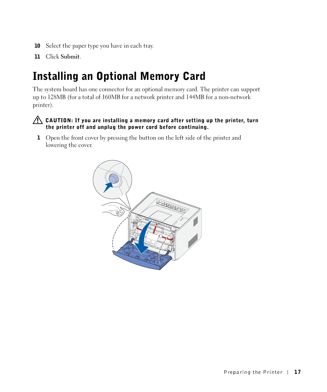 Dell 1700N owner manual Installing an Optional Memory Card 