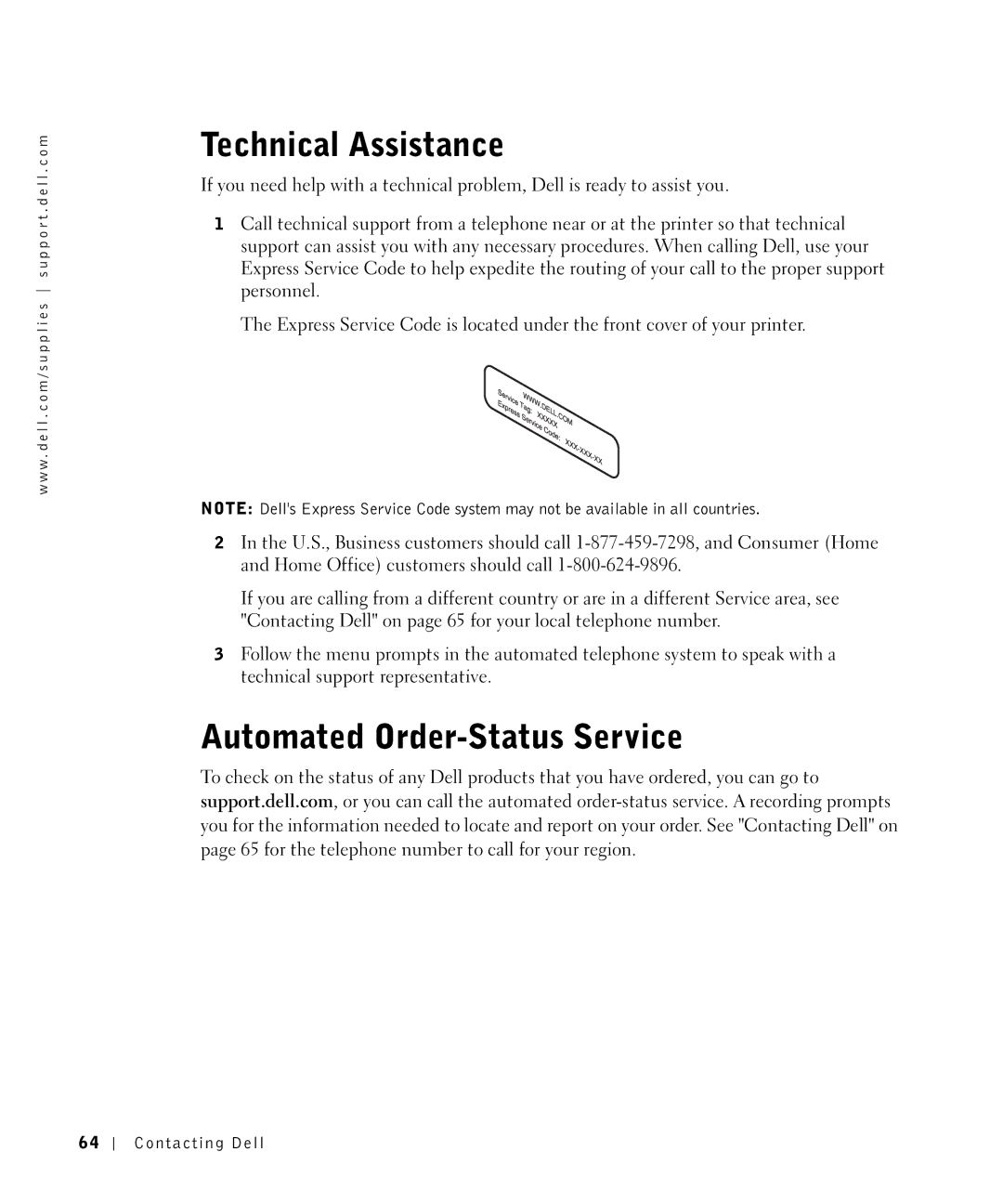 Dell 1700N owner manual Technical Assistance, Automated Order-Status Service 