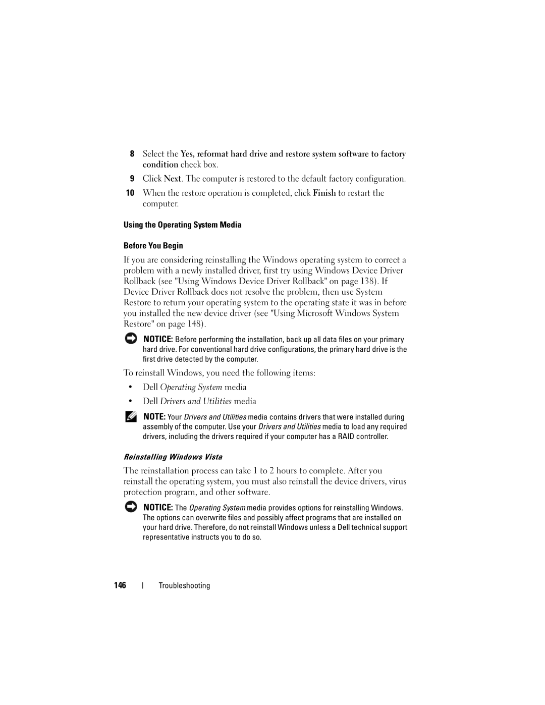 Dell 1700 manual Dell Operating System media Dell Drivers and Utilities media, 146 