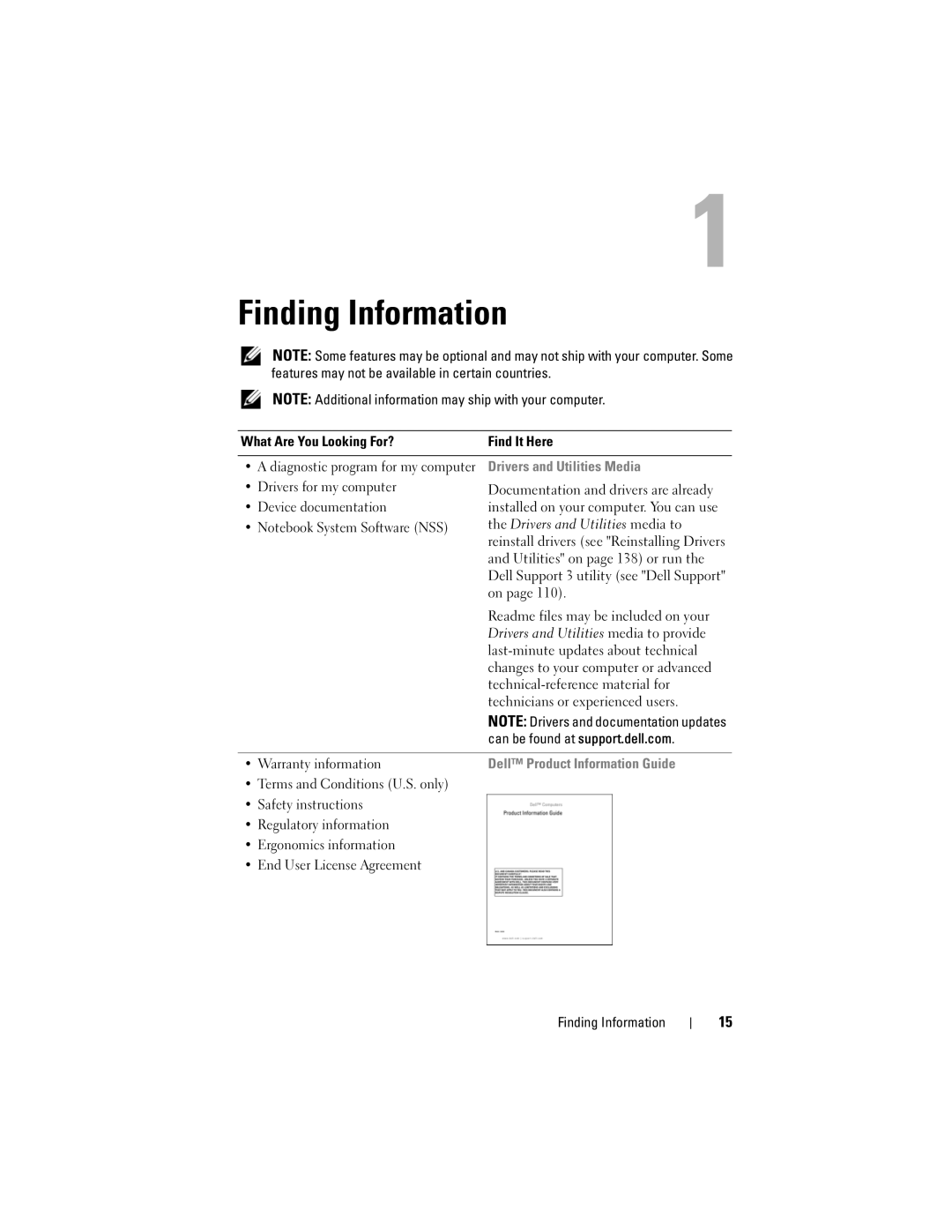 Dell 1700 manual Finding Information, Drivers and Utilities Media 