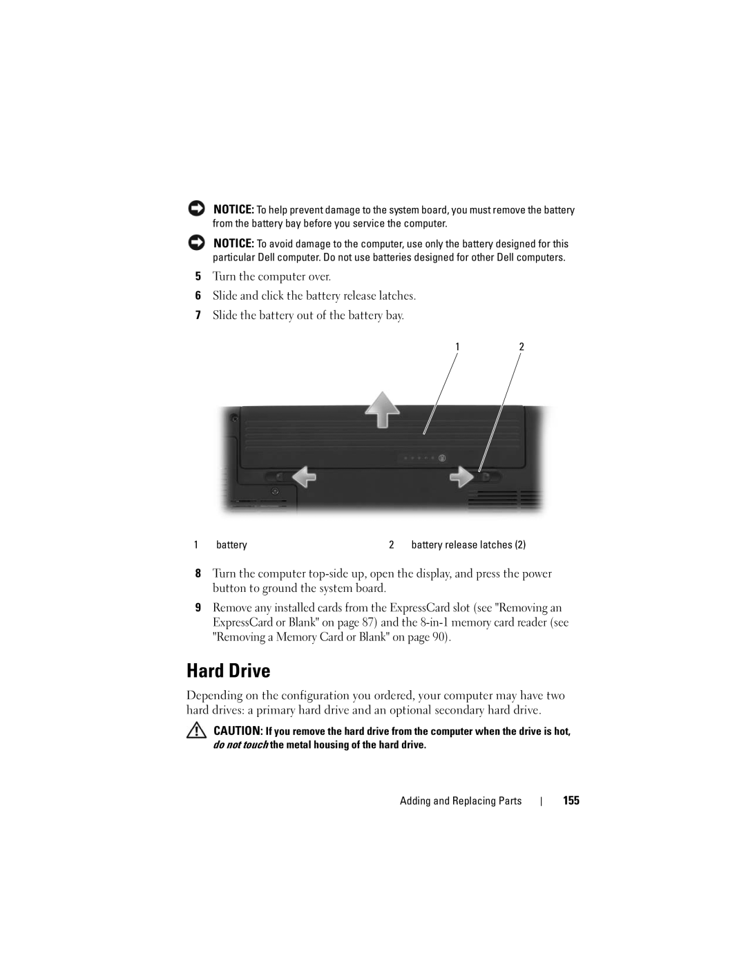 Dell 1700 manual Hard Drive, 155 