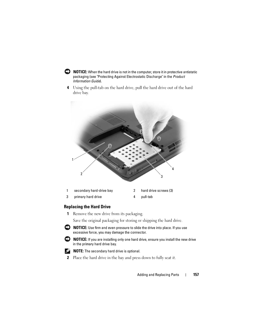 Dell 1700 manual Replacing the Hard Drive, 157 