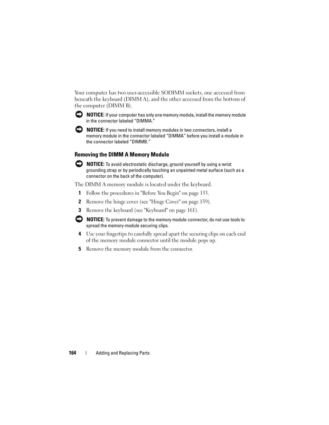 Dell 1700 manual Removing the Dimm a Memory Module 