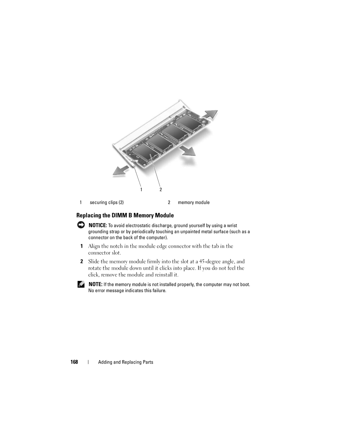 Dell 1700 manual Replacing the Dimm B Memory Module 