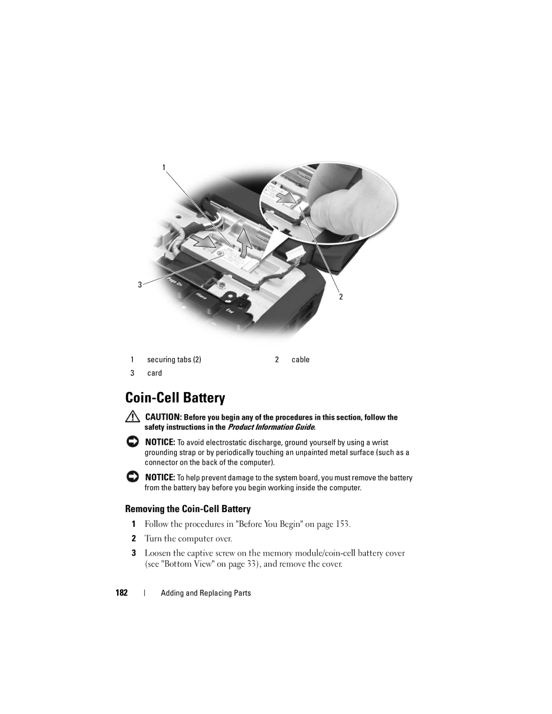 Dell 1700 manual Removing the Coin-Cell Battery 