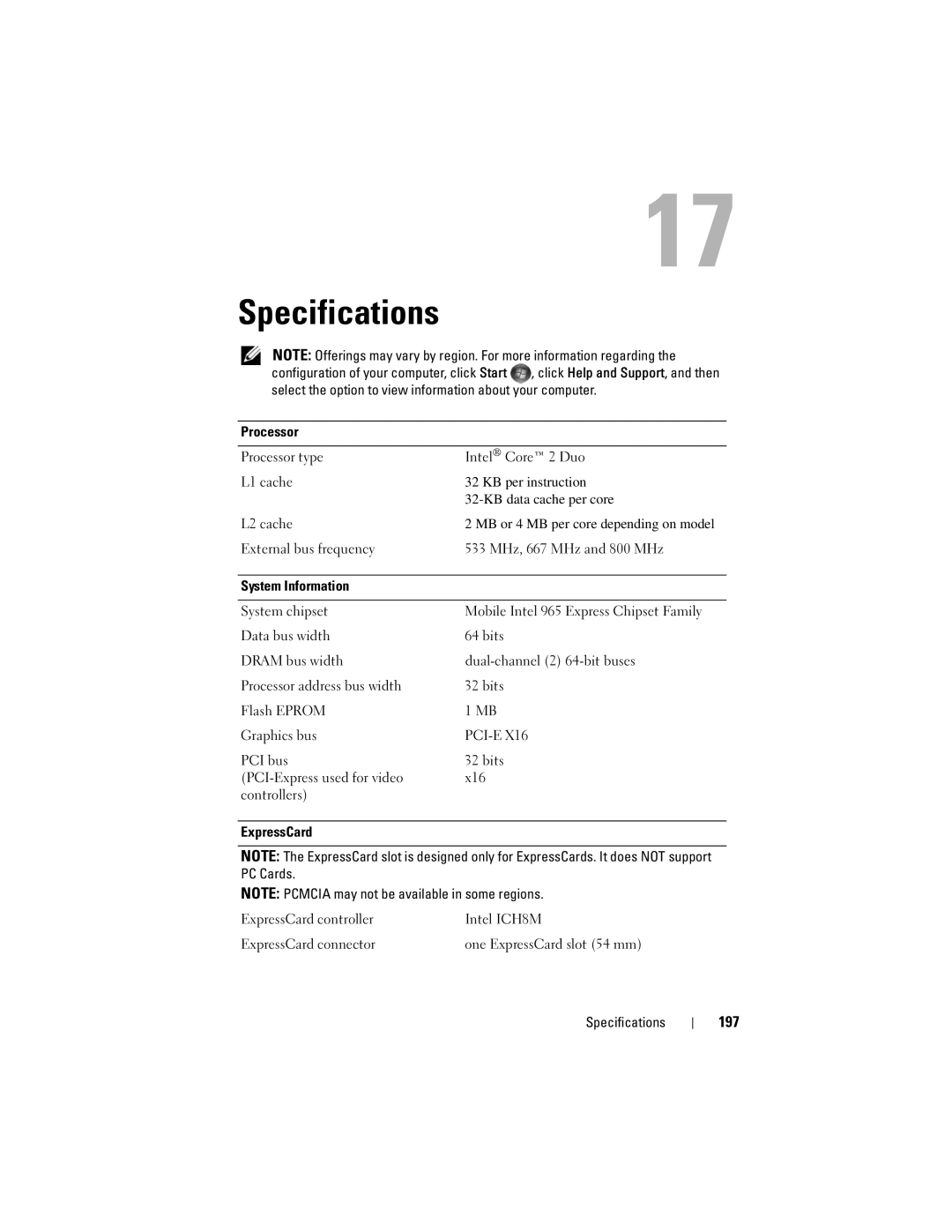 Dell 1700 manual Specifications, 197 