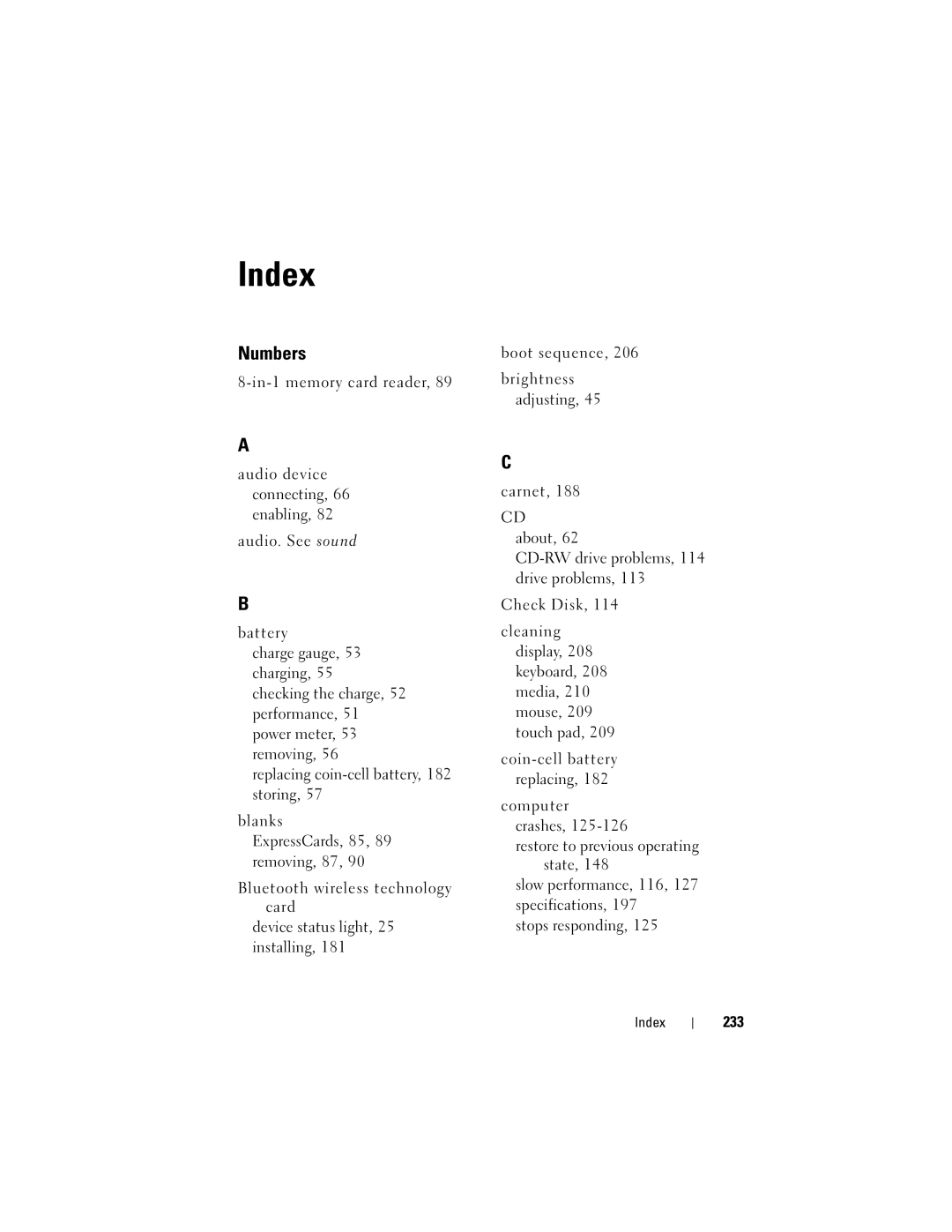 Dell 1700 manual Index, 233 